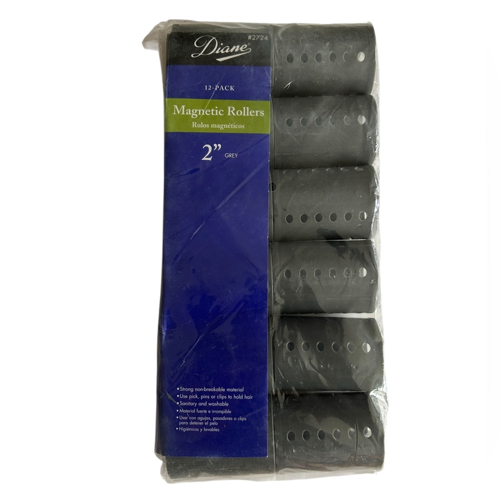 NWT Diane 12-Pack Magnetic Hair Rollers 2" Gray #2724 | Volume Curlers for Hair
